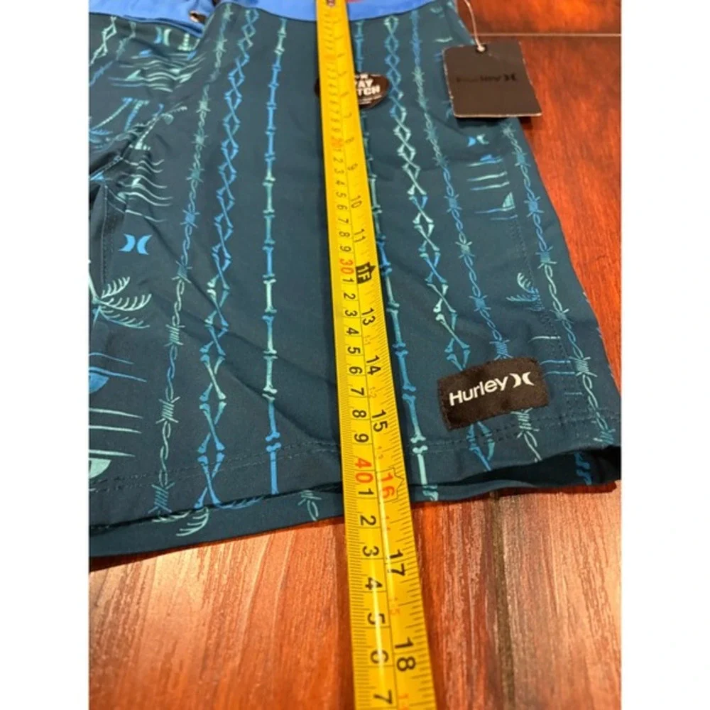 Kids Hurley Board Shorts Teal Blue 4‎ Way StretchPalm Tree Bone Print Size 10 25